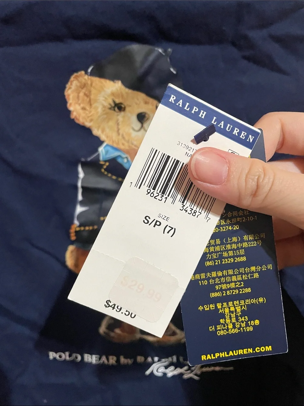 Ralph Lauren Navy Polo Bear Long Sleeve Tee with Bear Graphic
